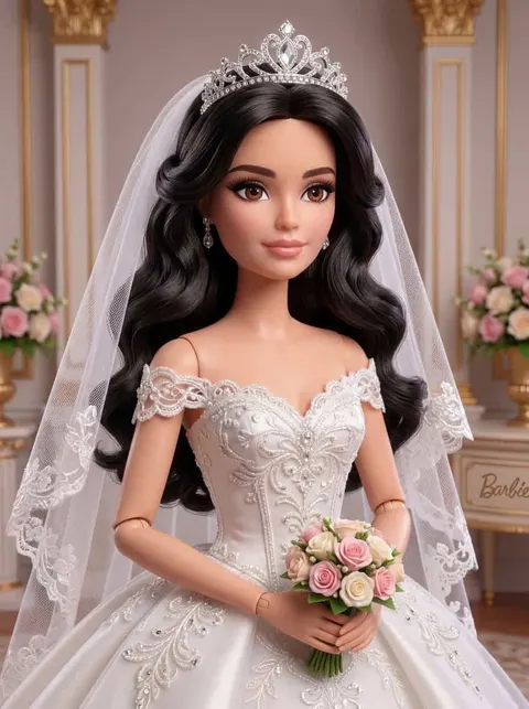 Humanoide Puppe, Hochzeitskleid, 3D-Frau, elegante, romantische Szene.
