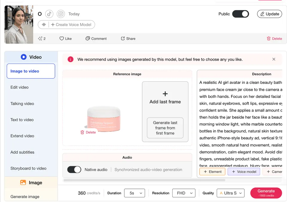 Image to Video workflow with a beauty product reference