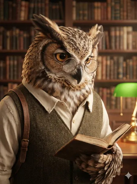 Intellektuelles Eulen-Furry-Profilbild, das ein Buch liest.