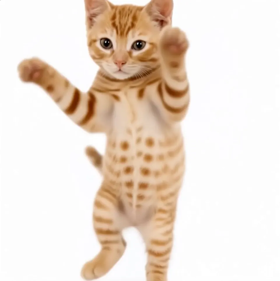 Gato laranja dançando em um vídeo de animais de estimação gerado por IA
