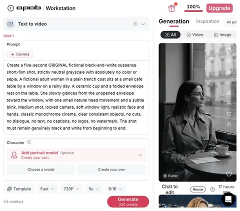Original monochrome café video open in APOB AI