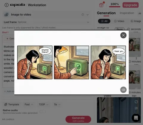 Playing comic preview with three panels visible at the same time