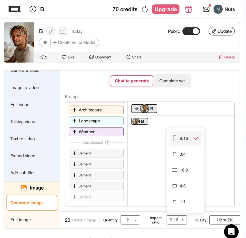 Interface du générateur de texte en image avancé APOB AI. L'espace de travail d'invite est optimisé pour créer des ressources de personnages hautement détaillées et réalistes.