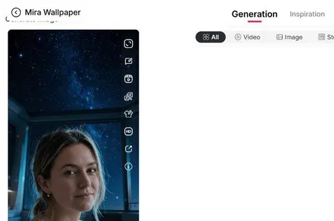 Revendo um papel de parede de telefone AI refinado com espaço claro no campo estelar acima da pessoa