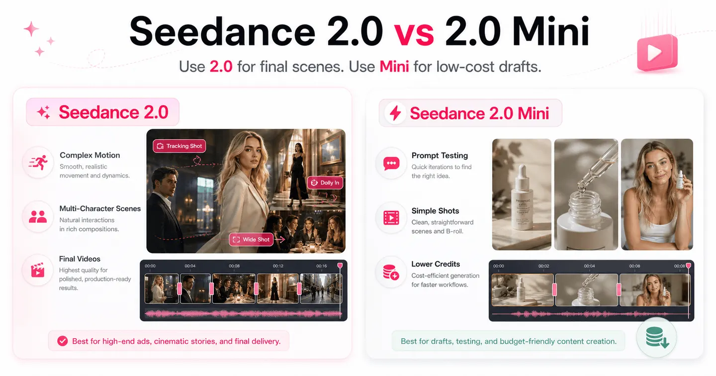 Comparaison entre Seedance 2.0 et 2.0 Mini