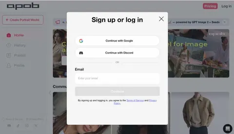 Sign-up screen for starting an AI advertising workflow