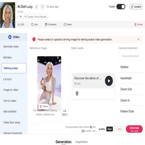 Talking Avatar integration for making a Kling 3.0 character speak