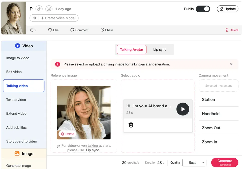 Générateur de vidéo d’avatar parlant avec TTS et synchronisation labiale