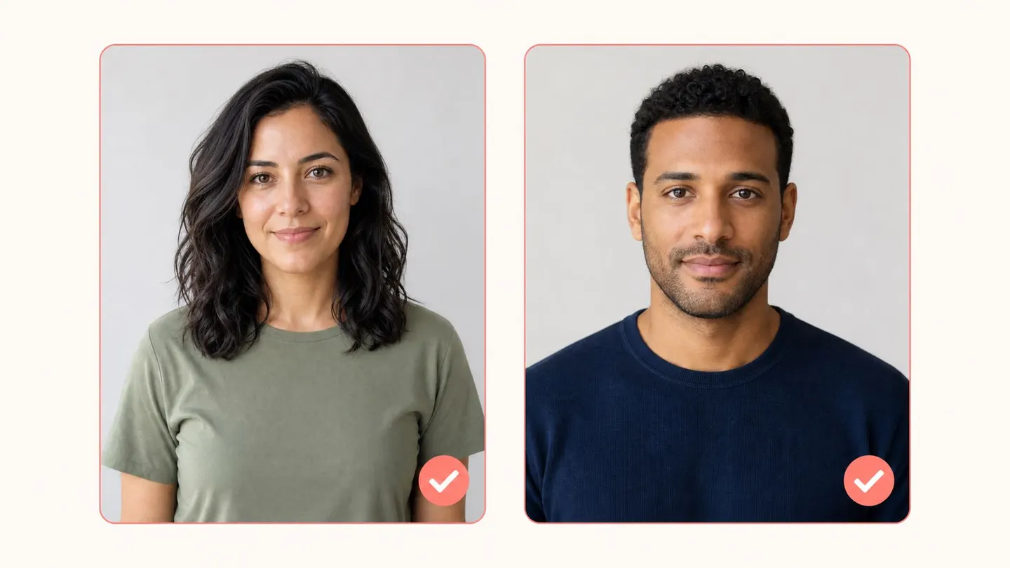 Duas referências claras de retratos fictícios de adultos aprovadas para um teste de foto de casal de IA