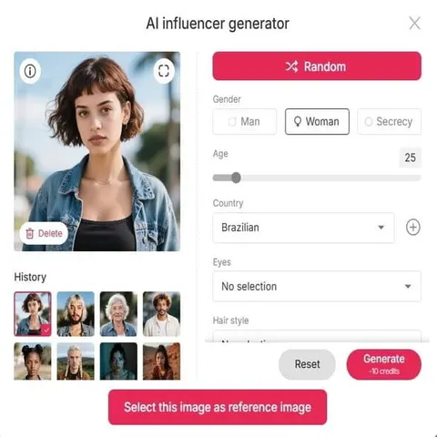 Opções de upload ou geração para criar uma garota de anime