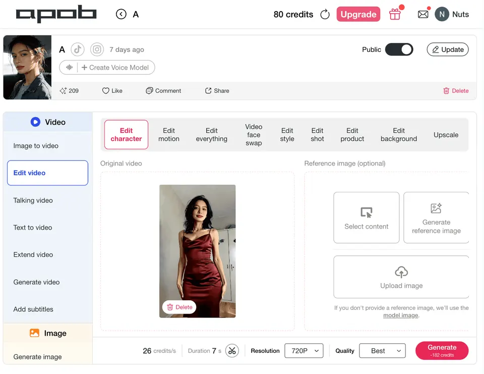 Upload source video in APOB AI Character Swap Video Generator to preserve motion and timing