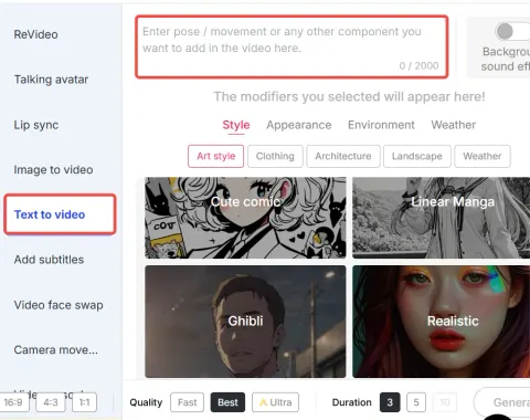 Utilize APOB AI's Text-to-Video feature to bring descriptive prompts to life, similar to Veo 3.1's capabilities.