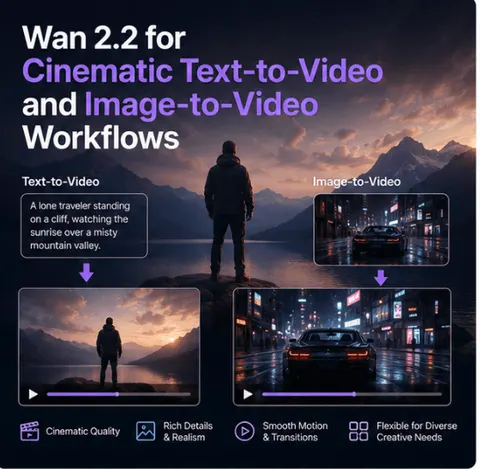 Wan 2.2 für kinematische Text-zu-Video- und Bild-zu-Video-Workflows