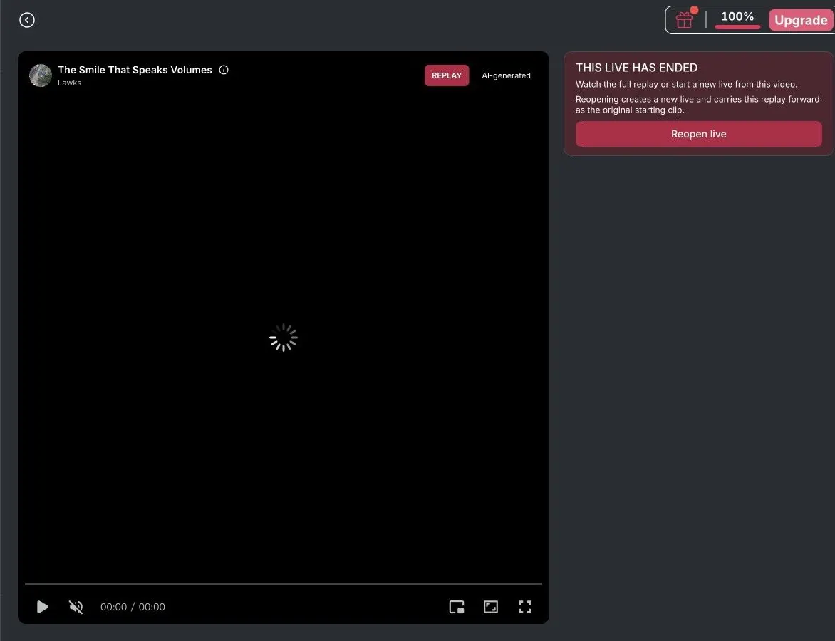 APOB encerrou o replay ao vivo rotulado como gerado por IA com a opção Reabrir ao vivo